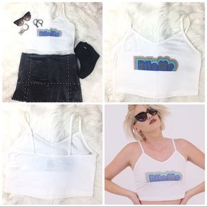 BITE ME 90s Style Crop Top Spaghetti Strap Sassy